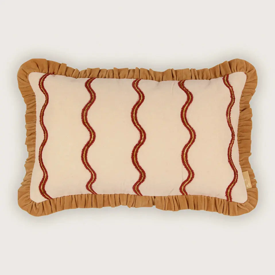 Aria Ruffle Oatmeal Embroidered Oblong Cushion Cover SanctuaryLiving