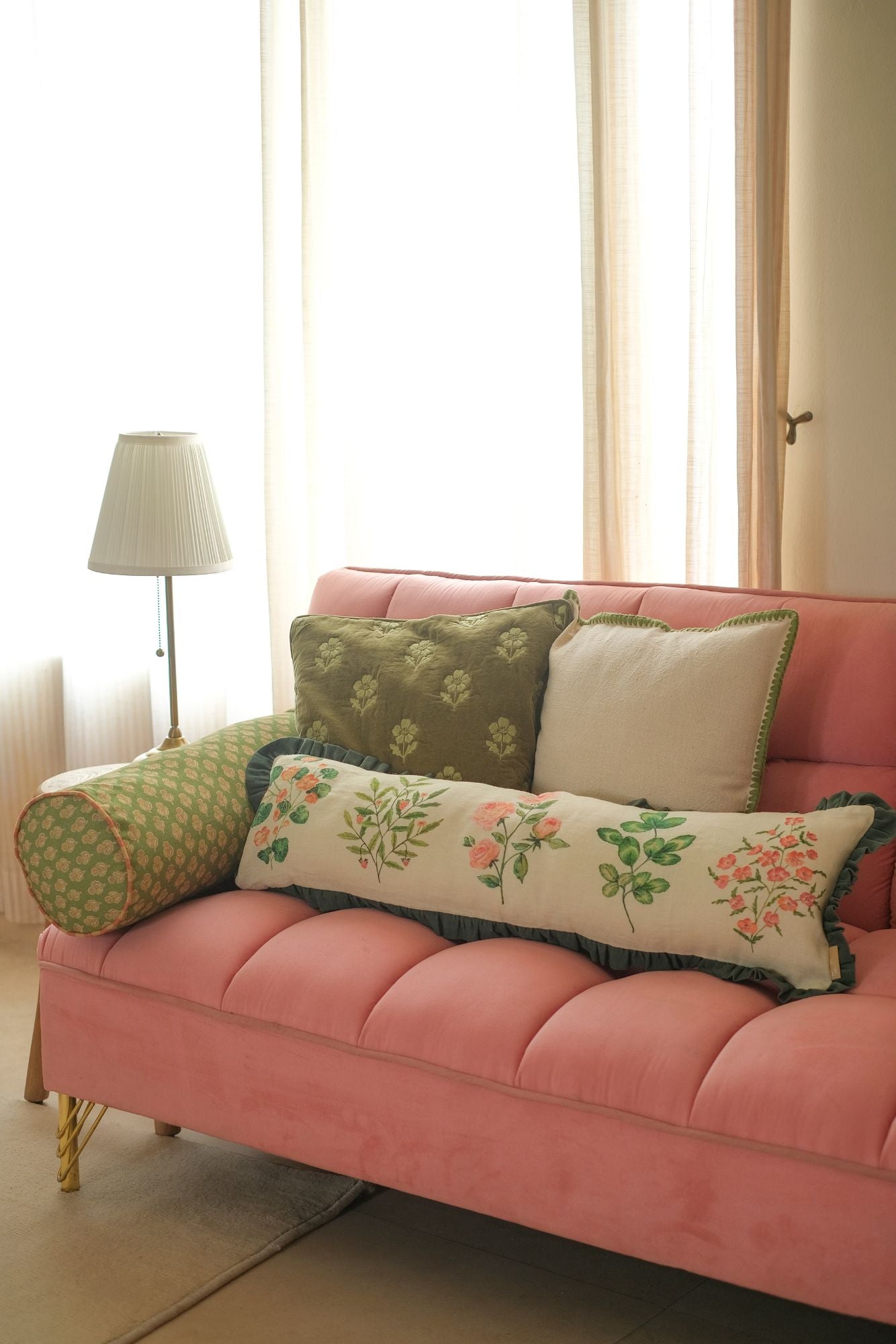 Sofia Forest Green Embroidered Cotton Cushion Cover