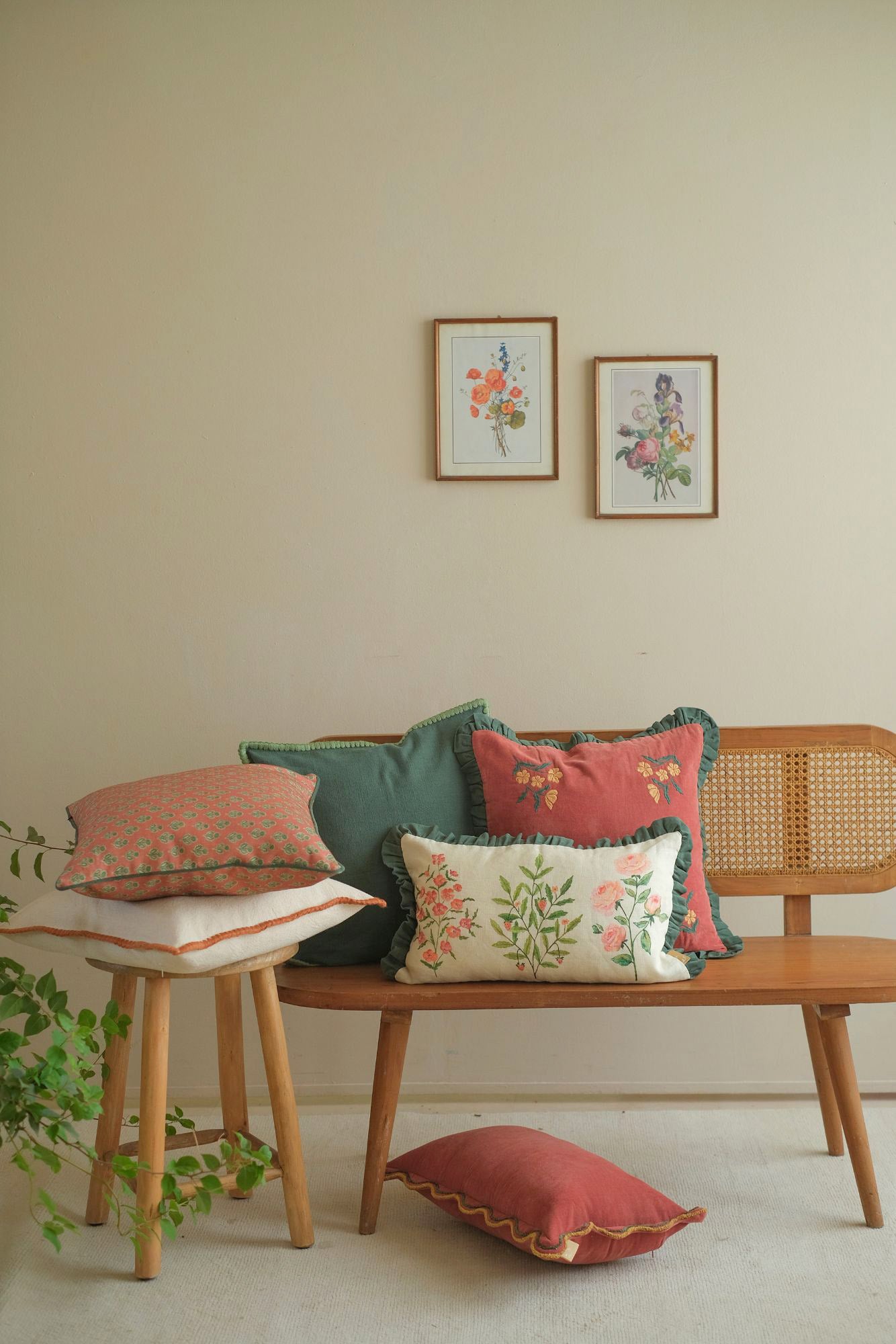 Sofia Amber Embroidered Cotton Cushion Cover