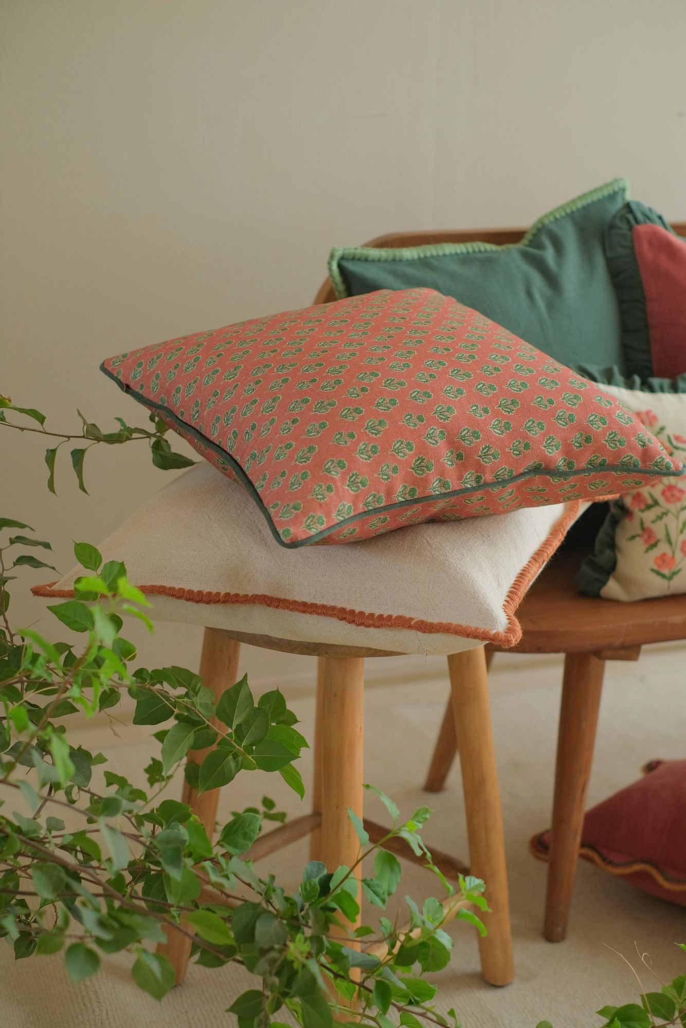 Sofia Amber Embroidered Cotton Cushion Cover