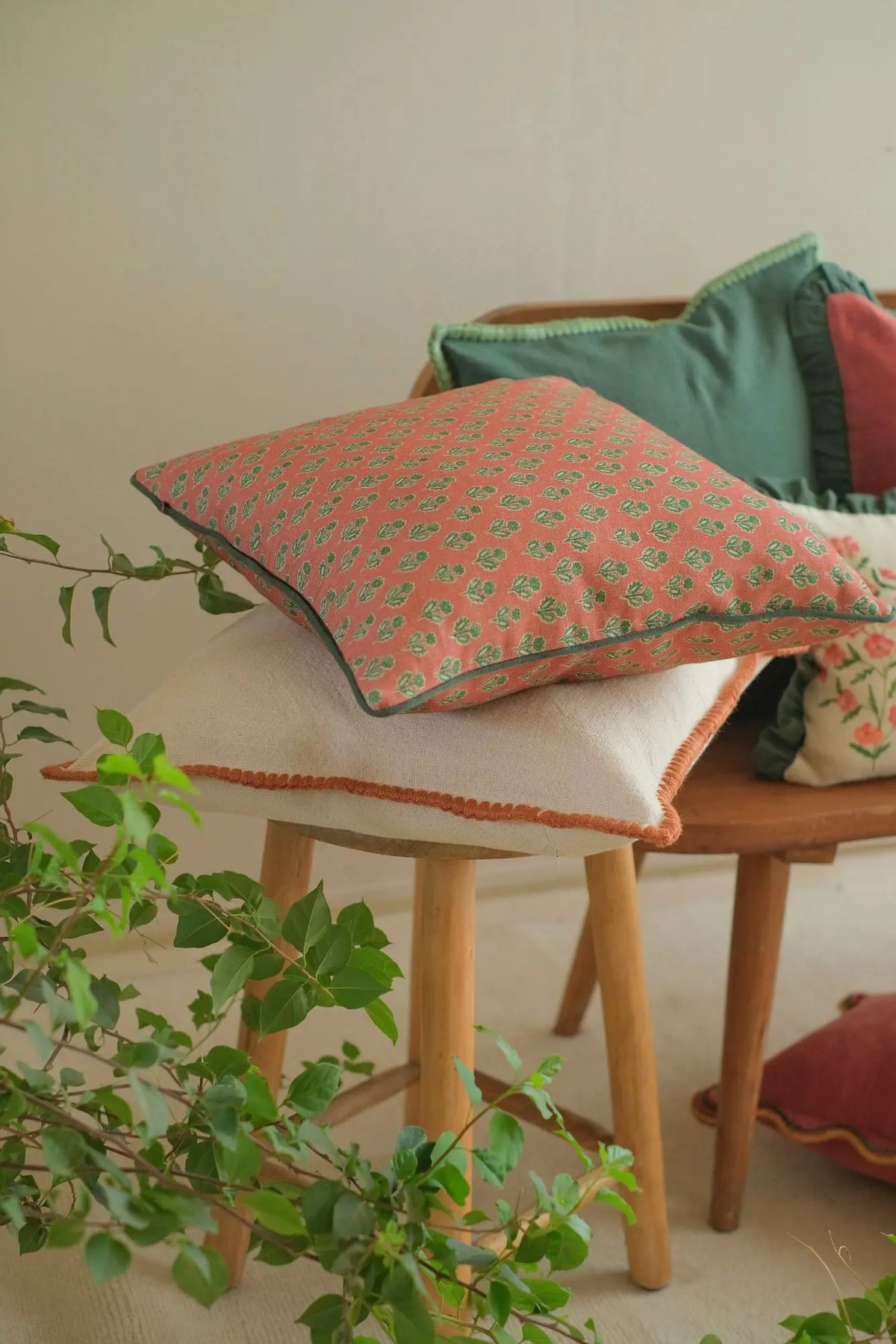 Sofia Amber Embroidered Cotton Cushion Cover SanctuaryLiving