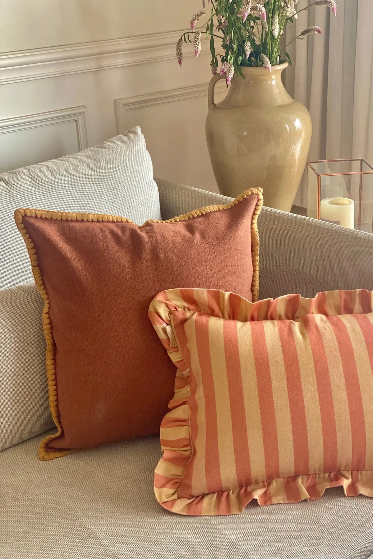Sofia Terracotta Embroidered Cotton Cushion Cover SanctuaryLiving