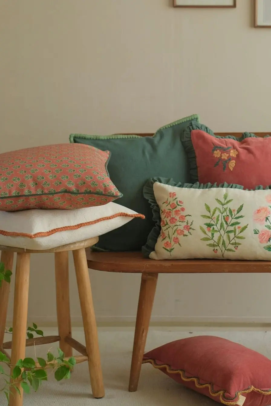 Sofia Eucalyptus Embroidered Cotton Cushion Cover SanctuaryLiving