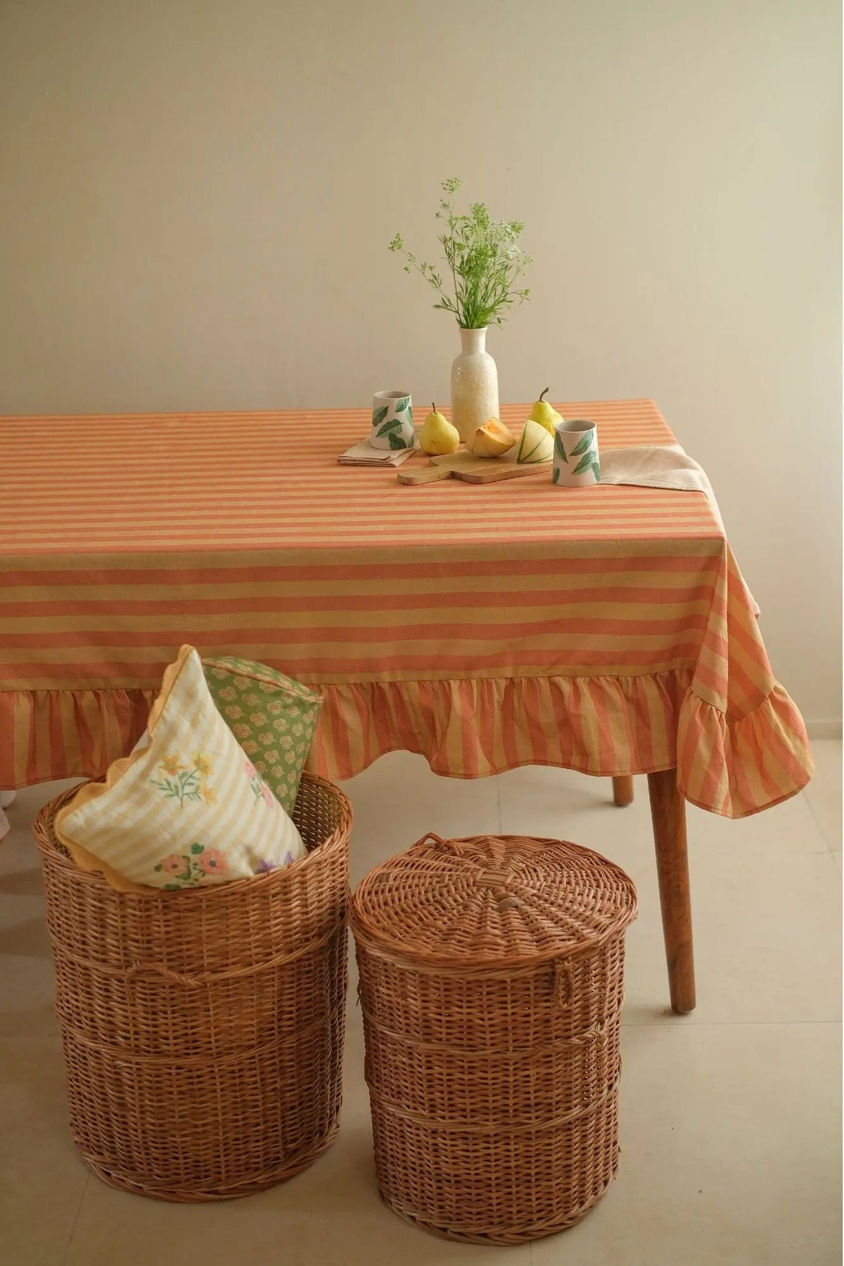 Linea Ruffle Amber Cotton Table Cover SanctuaryLiving