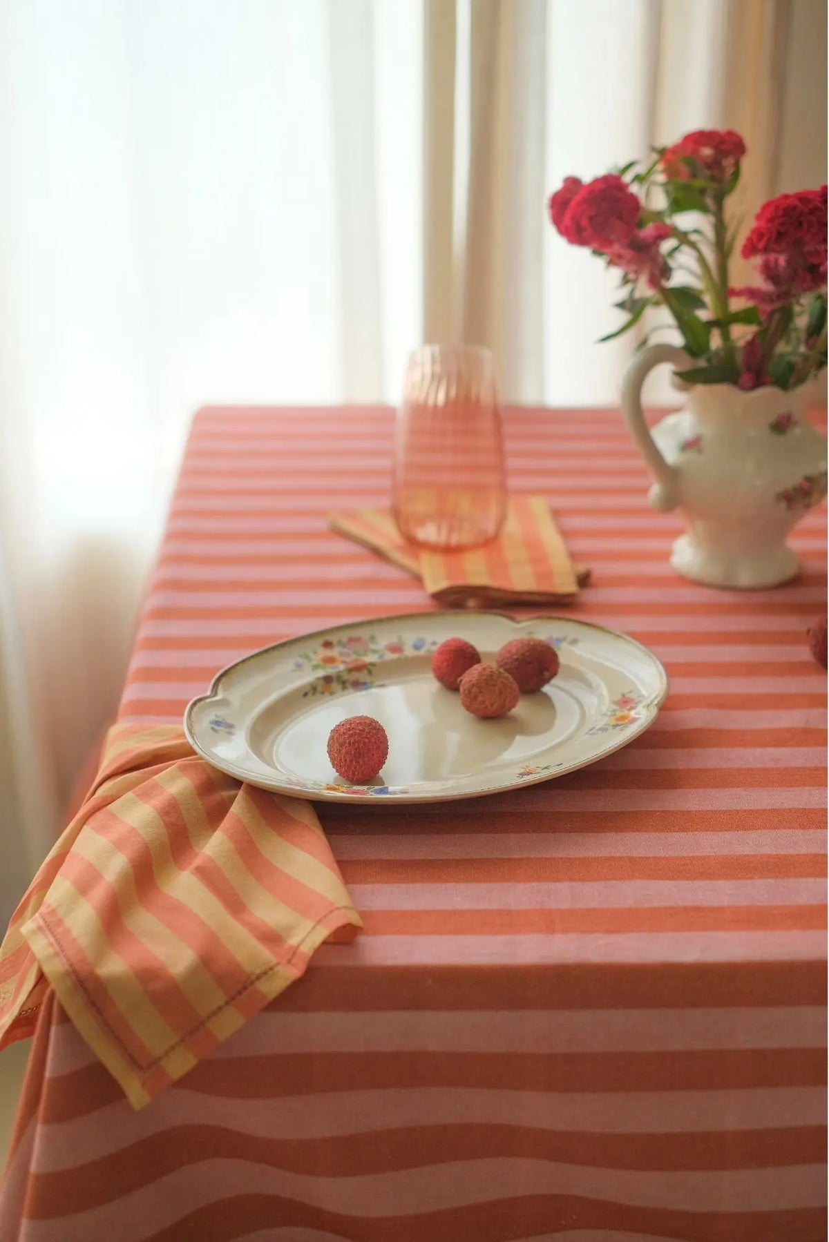 Linea Ruffle Dusty Rose Cotton Table Cover SanctuaryLiving