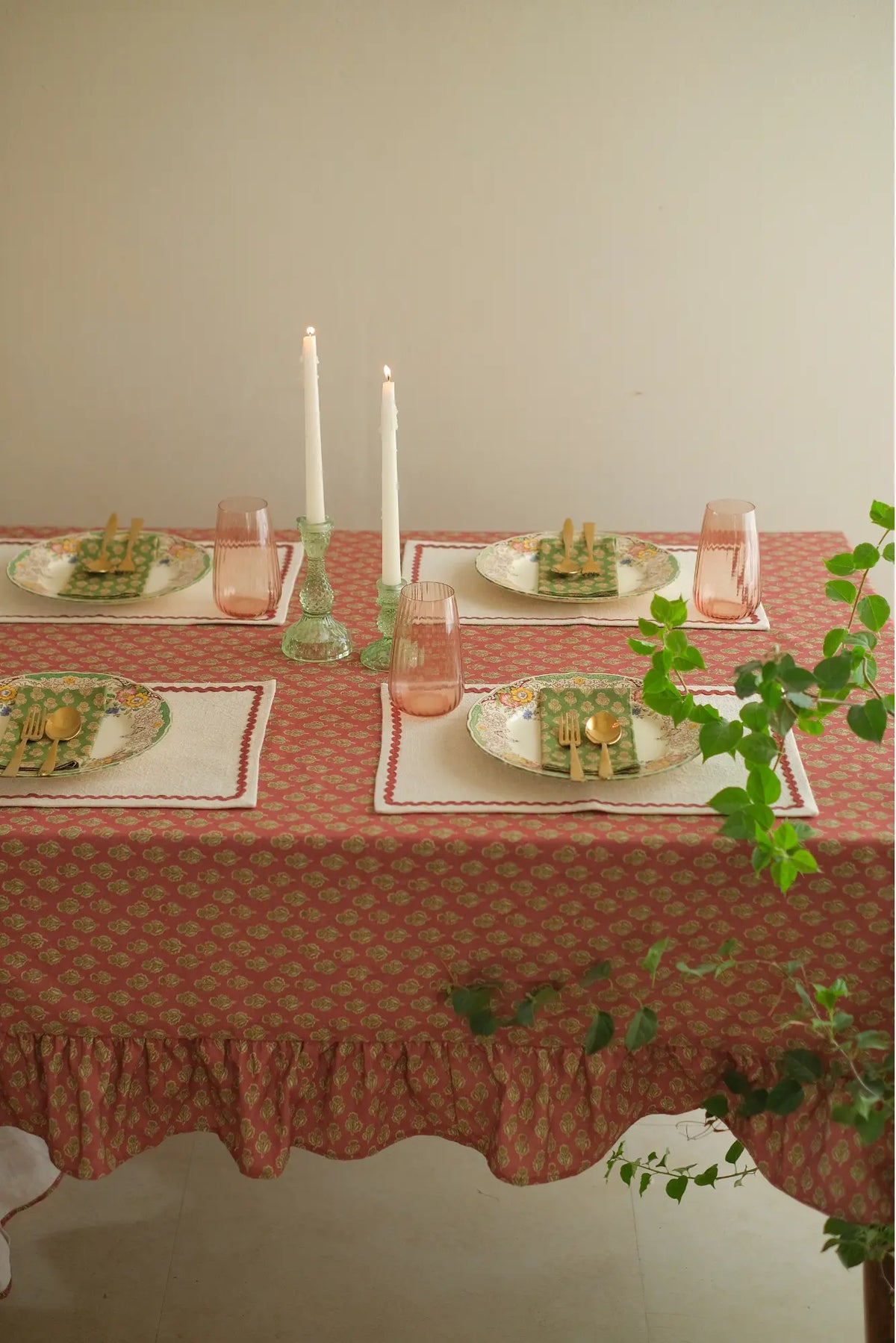 Viola Ruffle Carmine Cotton Table Cover SanctuaryLiving