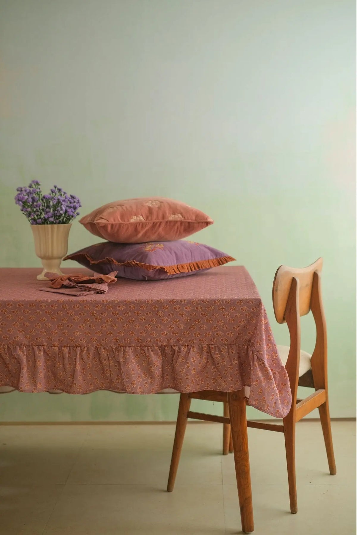 Viola Ruffle Lavender Cotton Table Cover SanctuaryLiving
