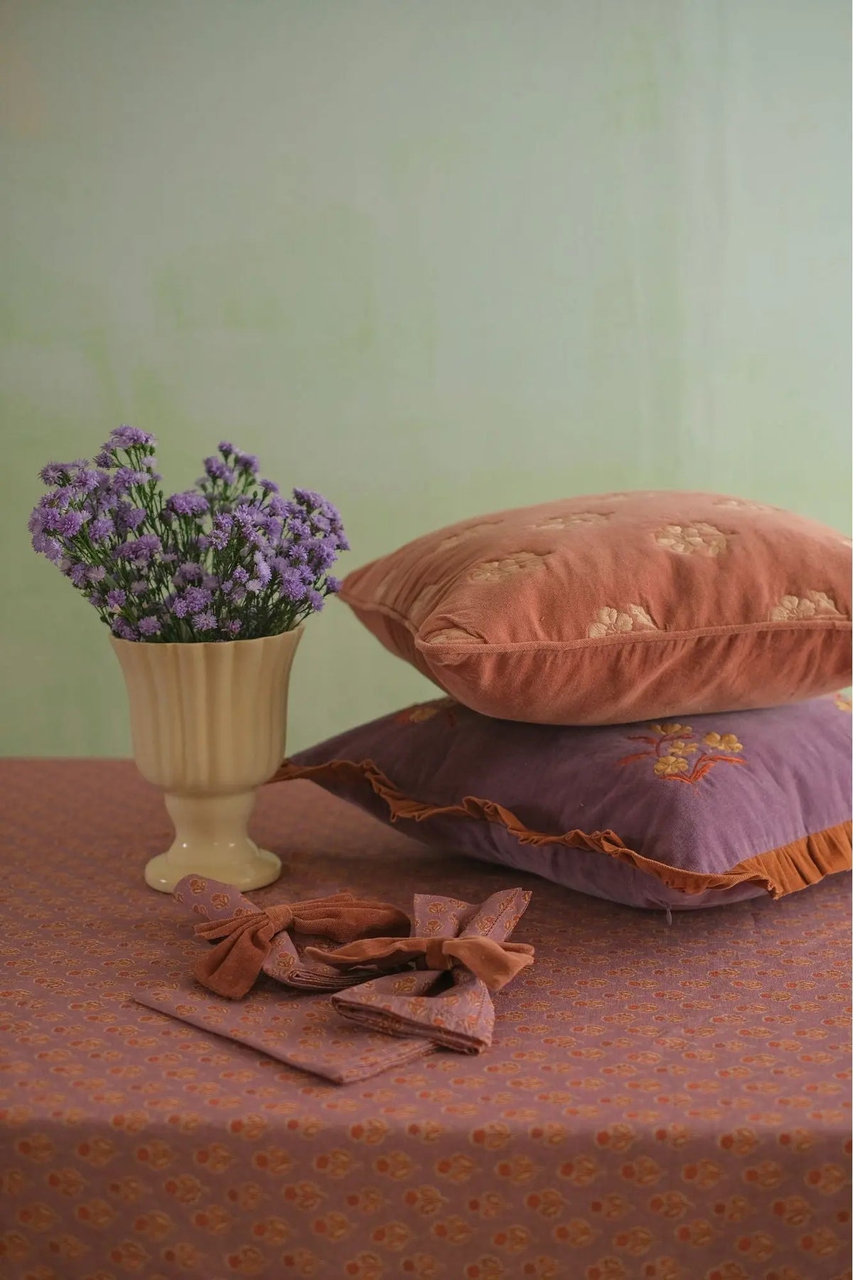 Viola Ruffle Lavender Cotton Table Cover SanctuaryLiving
