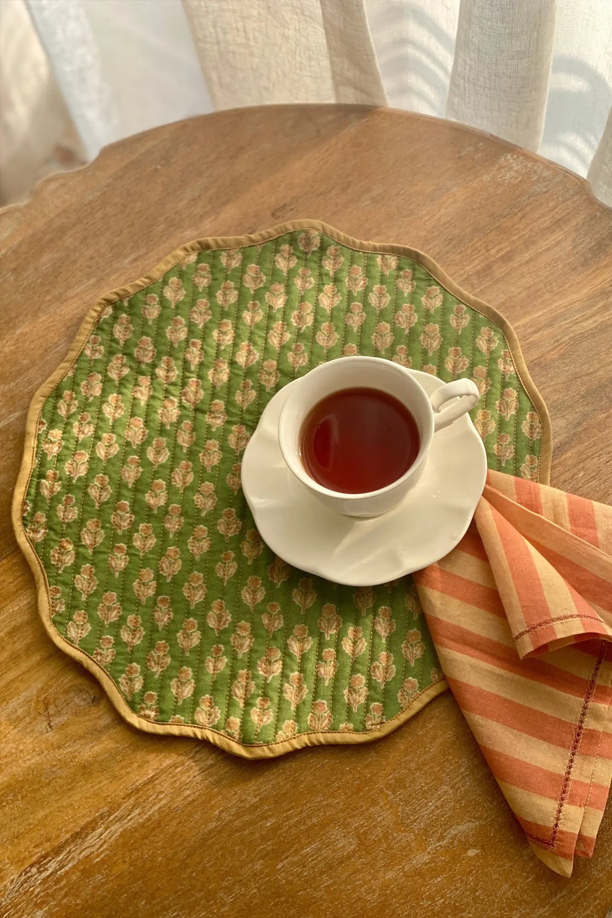 Viola Scallop Forest Green Quilted Round Table Mats-Set of 2 SanctuaryLiving
