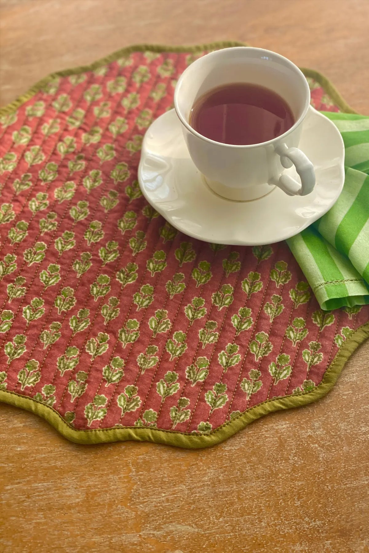 Viola Scallop Carmine Quilted Round Table Mats-Set of 2 SanctuaryLiving