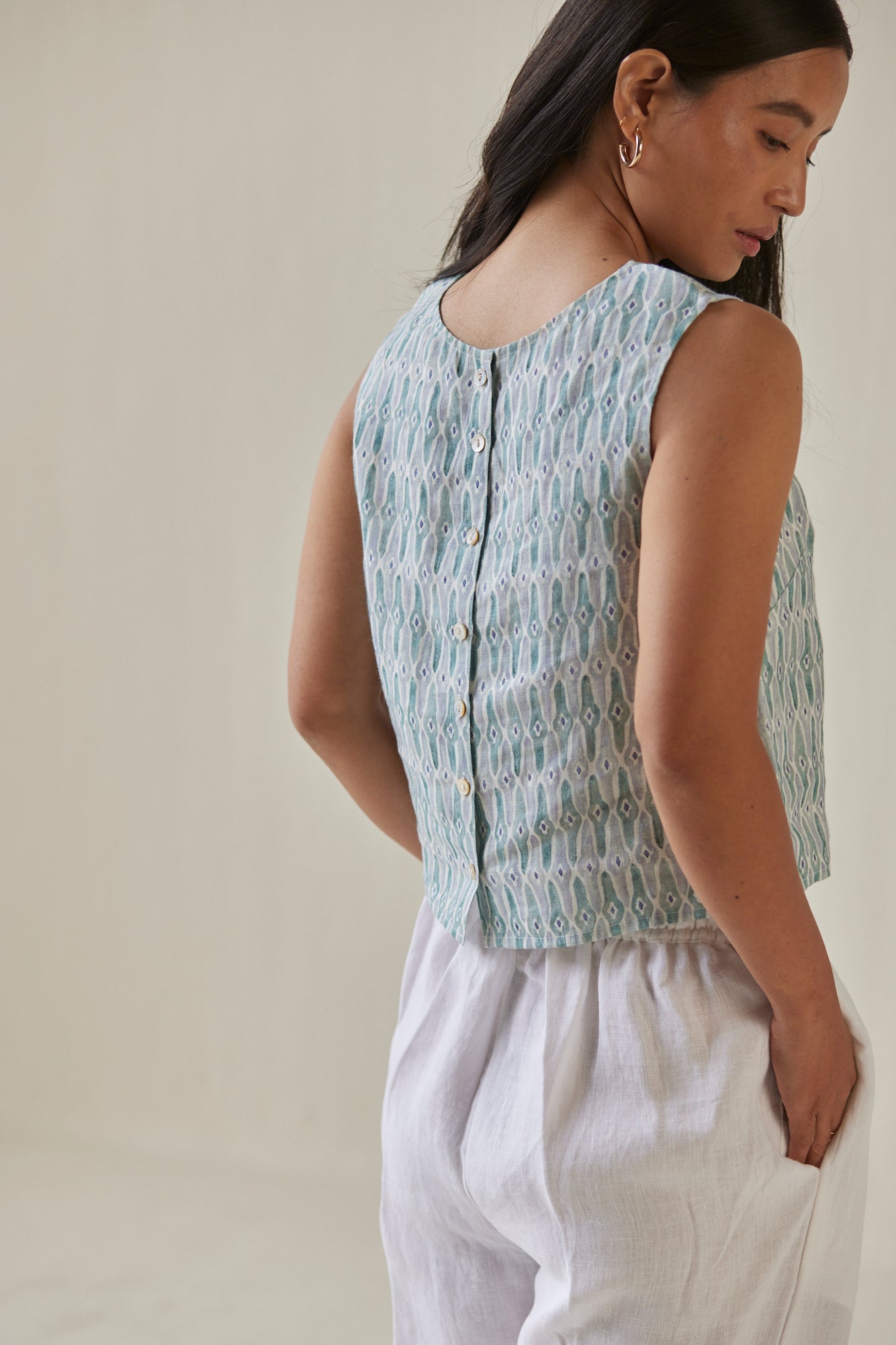 Sakura Mosaic Blue Boatneck Top