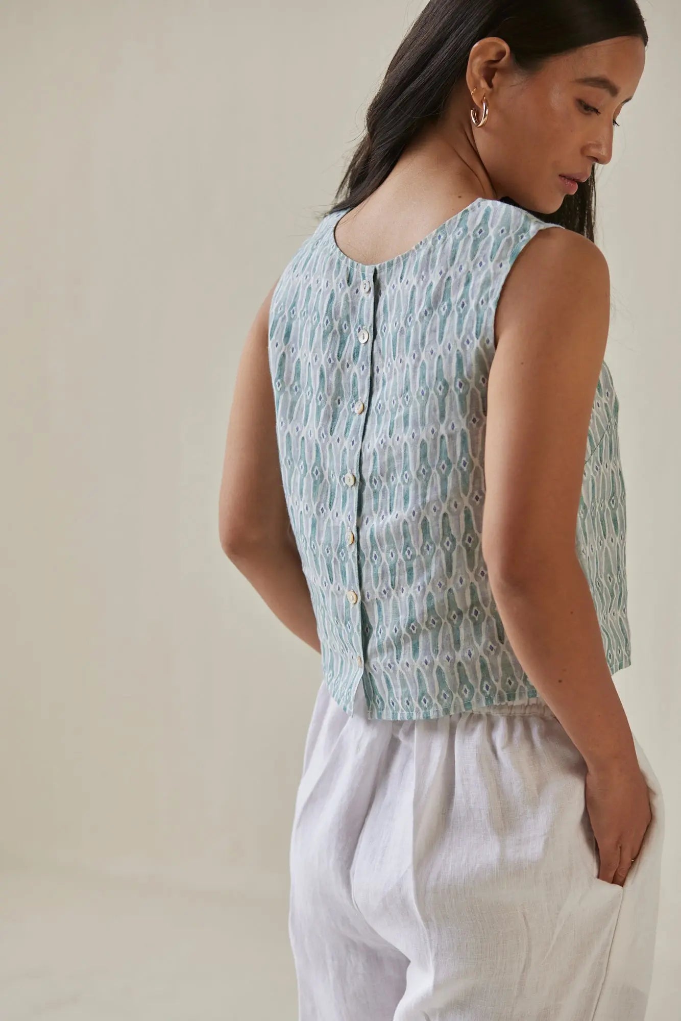 Sakura Mosaic Blue Boatneck Top SanctuaryLiving