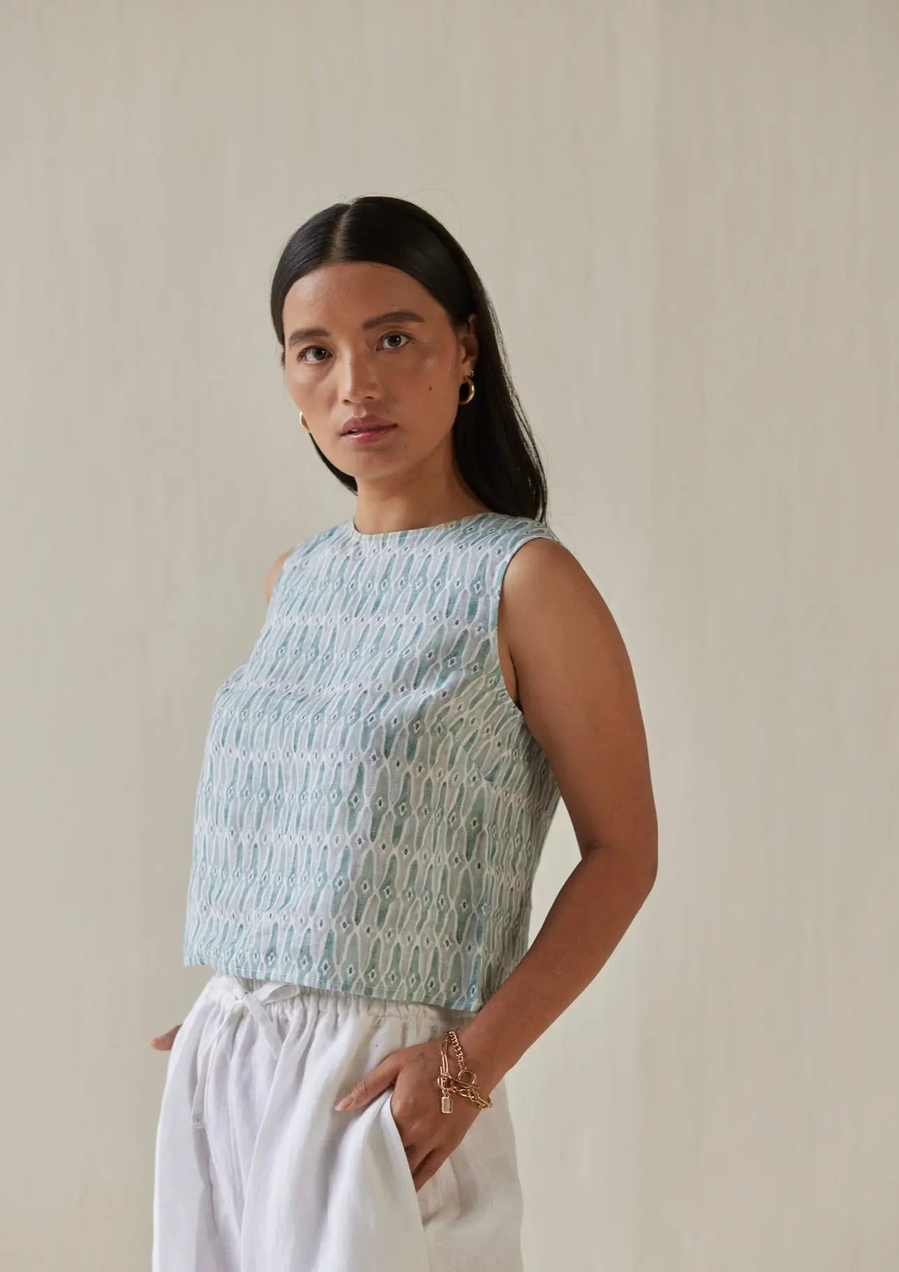 Sakura Mosaic Blue Boatneck Top SanctuaryLiving
