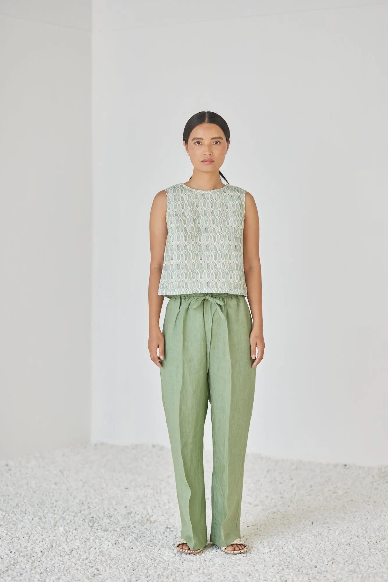 Sakura Mosaic Green Boatneck Top SanctuaryLiving