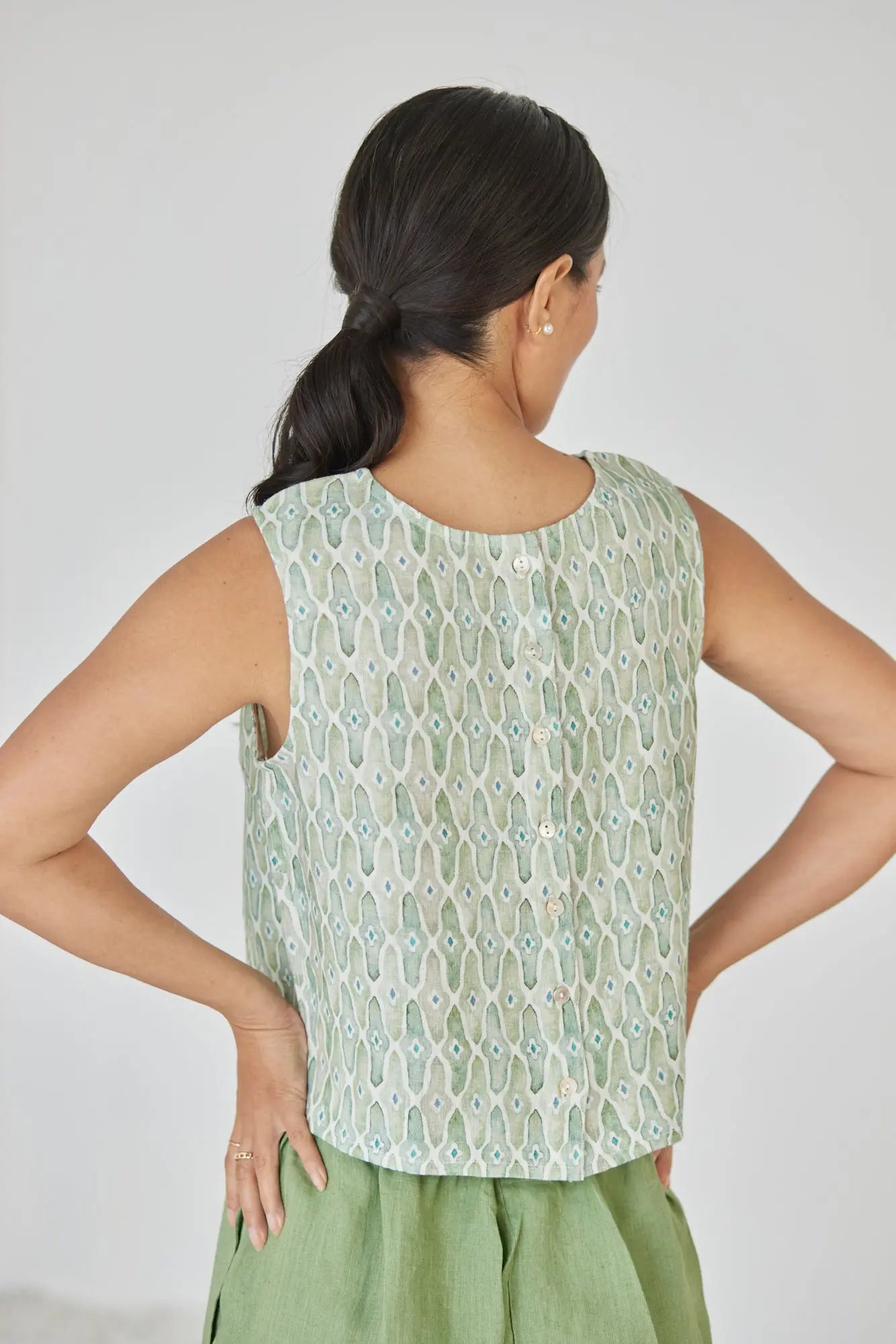Sakura Mosaic Green Boatneck Top SanctuaryLiving