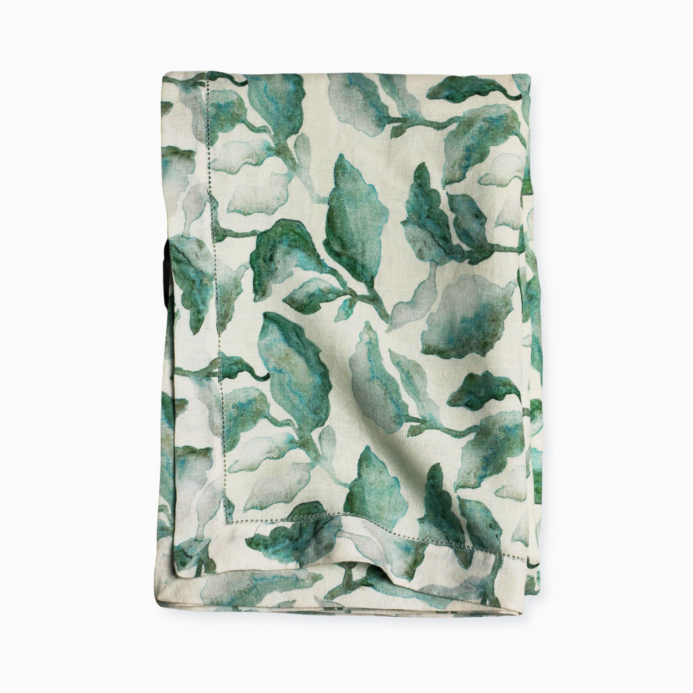 Cascade Teal Linen Table Cover