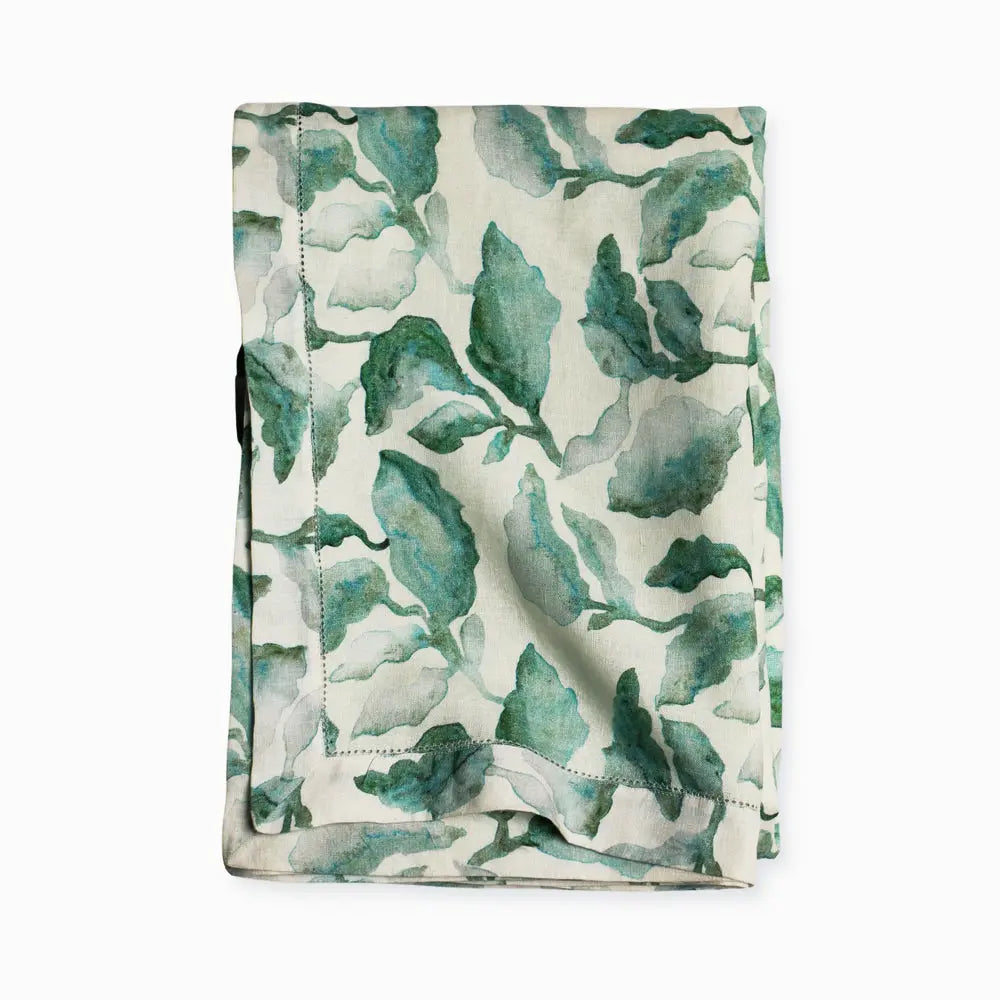 Cascade Teal Linen Table Cover SanctuaryLiving