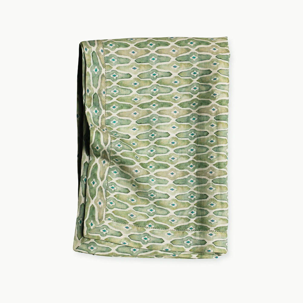 Mosaic Sage Linen Table Cover