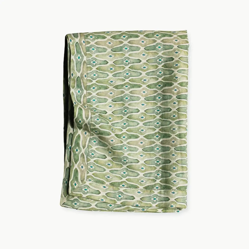 Mosaic Sage Linen Table Cover SanctuaryLiving