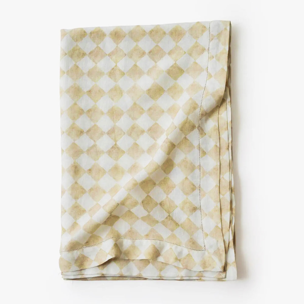 Checker Beige Linen Table Cover