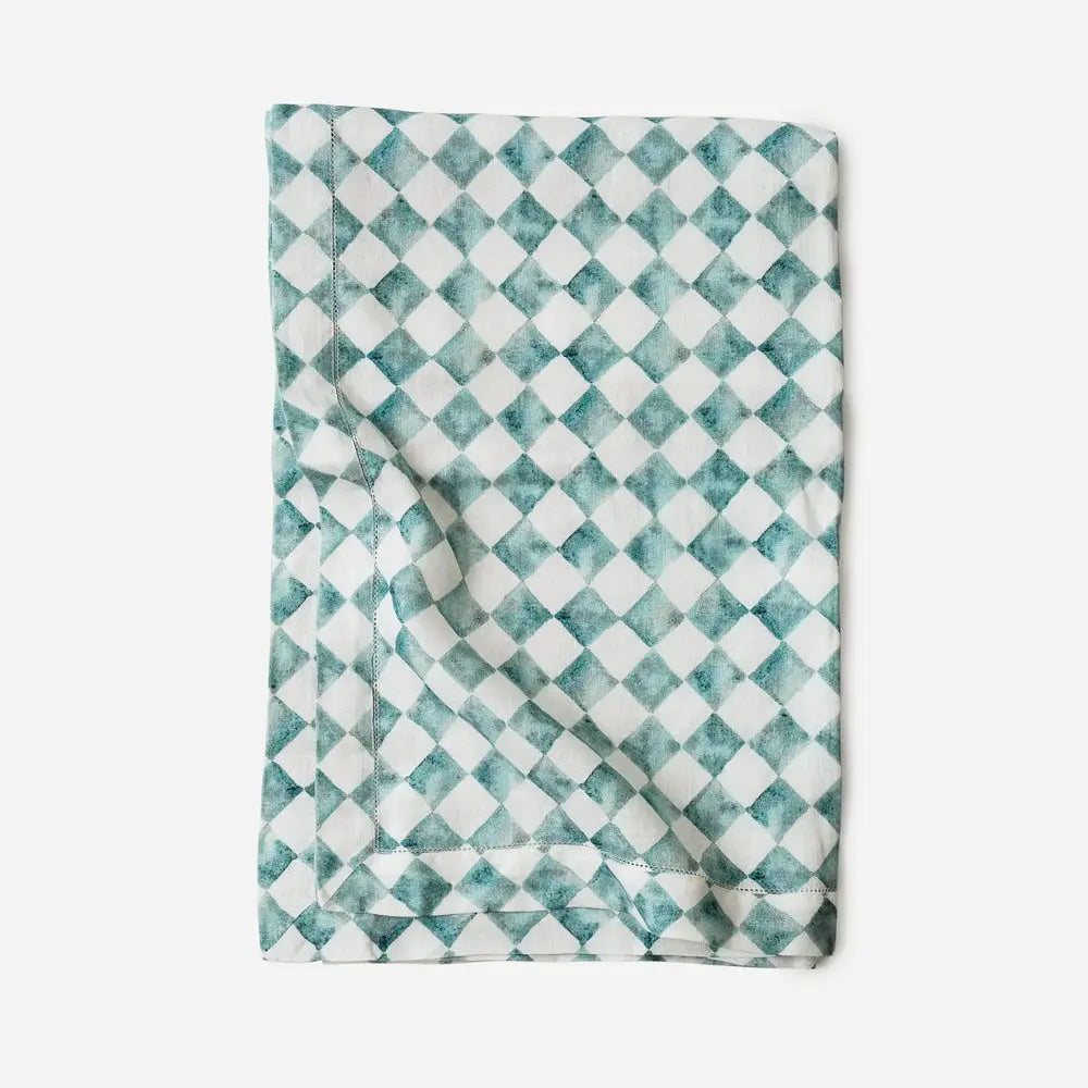 Checker Blue Linen Table Cover SanctuaryLiving