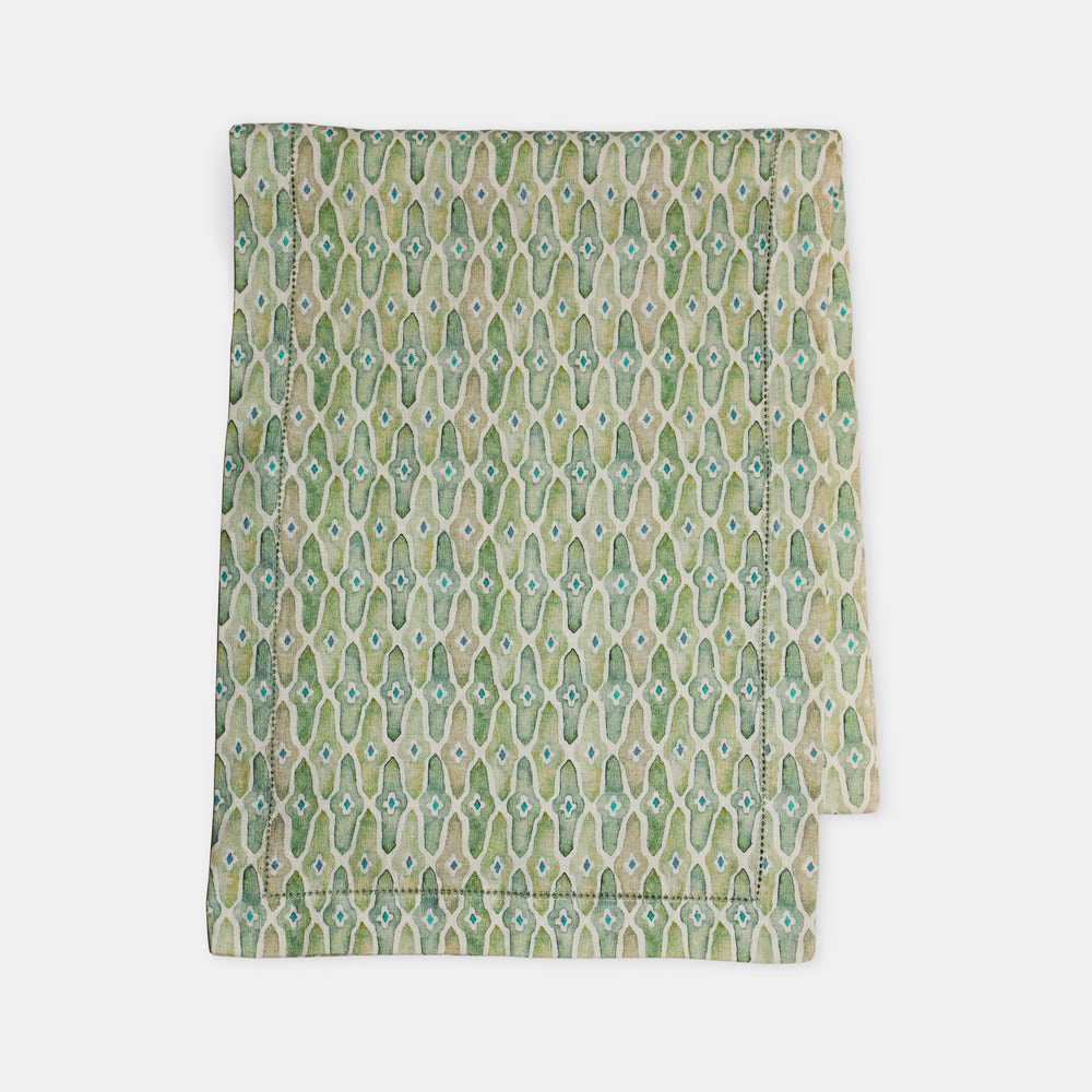 Mosaic Sage Linen Table Runner