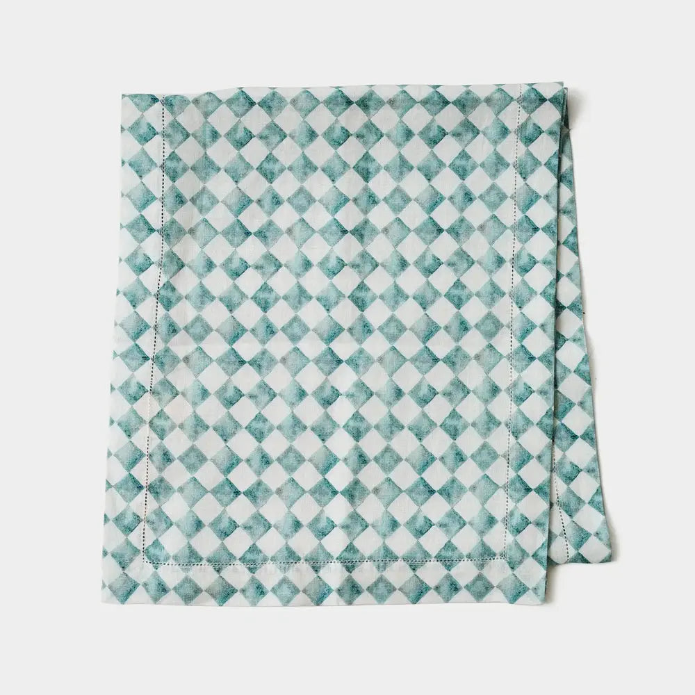 Checker Blue Linen Table Runner SanctuaryLiving