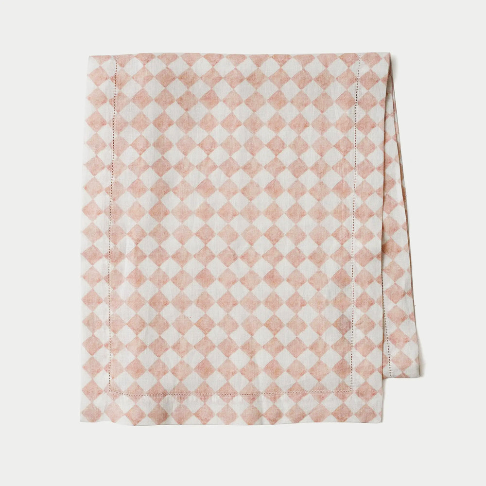 Checker Blush Linen Table Runner