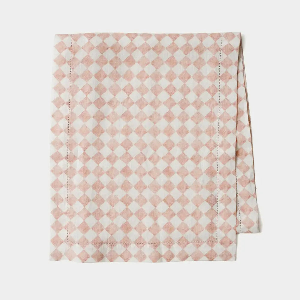 Checker Blush Linen Table Runner SanctuaryLiving