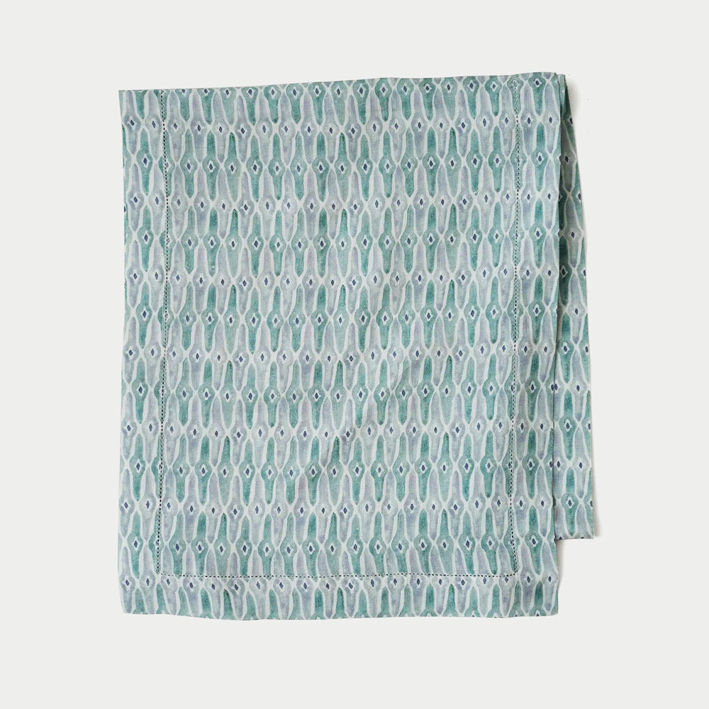 Mosaic Blue Linen Table Runner