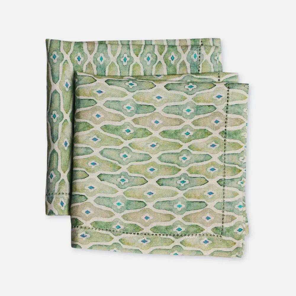 Mosaic Sage Linen Table Napkins-Set of 2 SanctuaryLiving