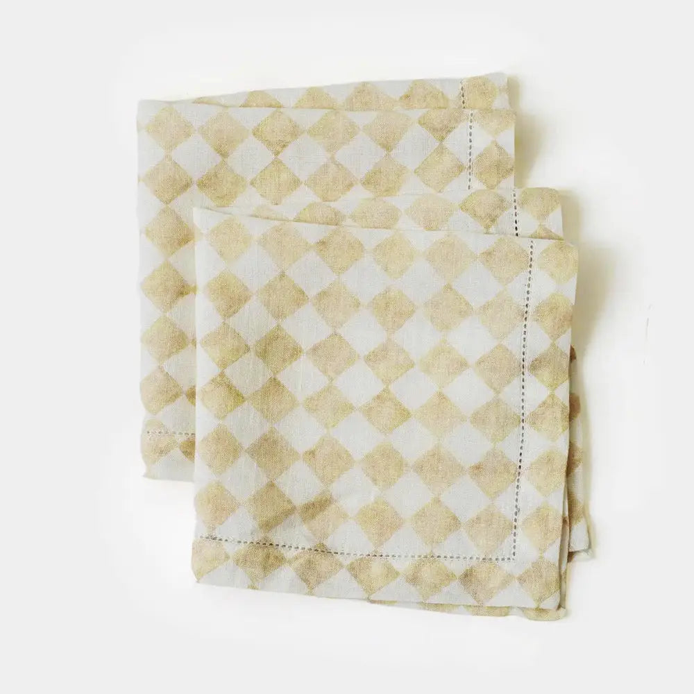 Checker Beige Linen Table Napkins-Set of 2 SanctuaryLiving