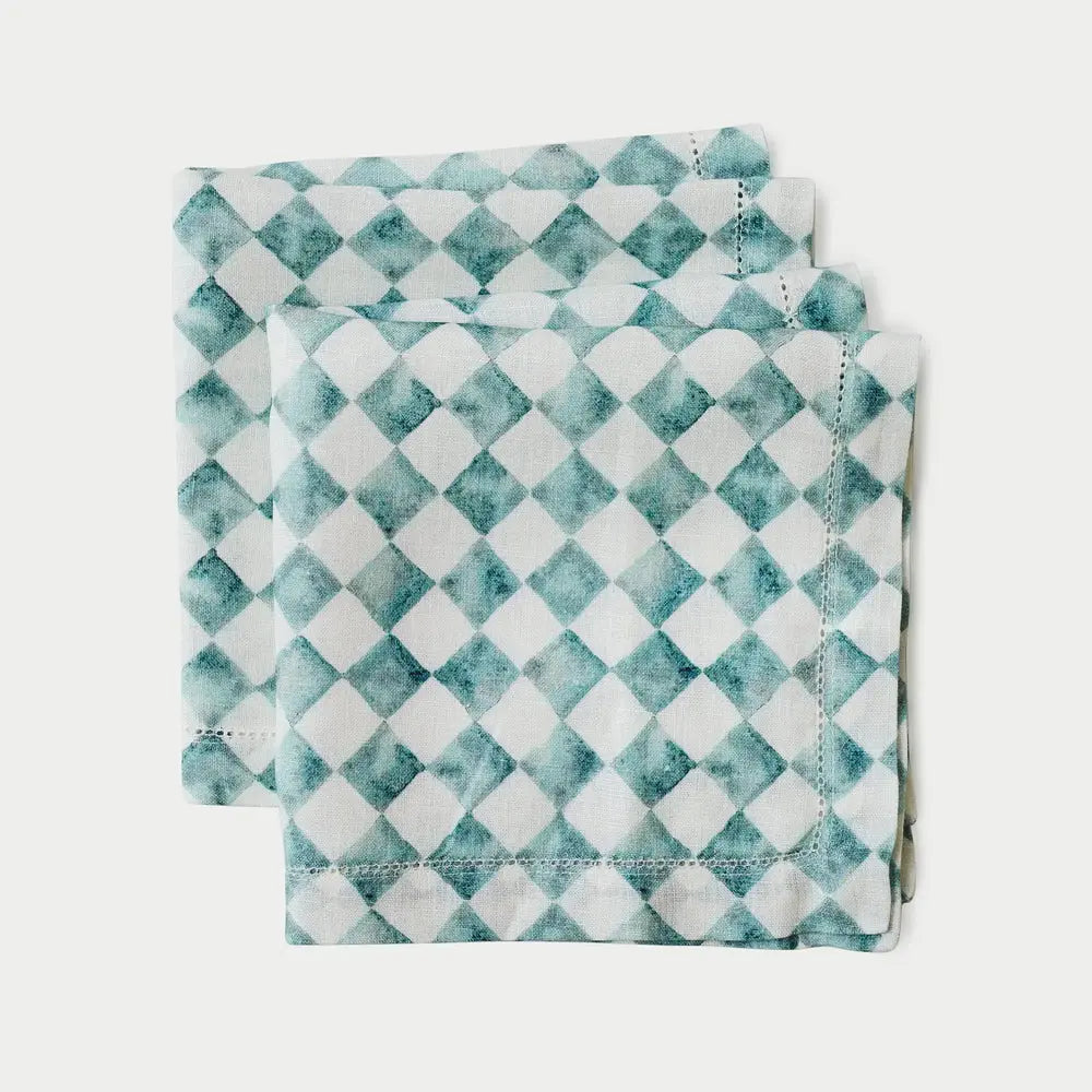 Checker Blue Linen Table Napkins-Set of 2 SanctuaryLiving