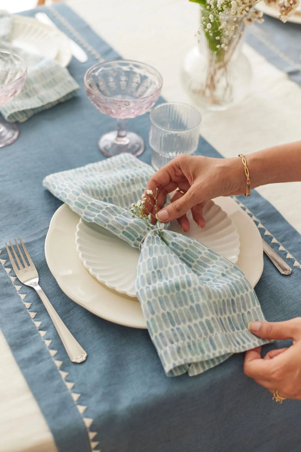 Speckle Blue Linen Table Napkins-Set of 2 SanctuaryLiving