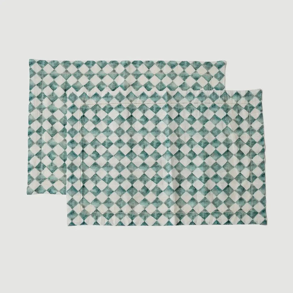 Checker Blue Table Mats-Set of 2 SanctuaryLiving