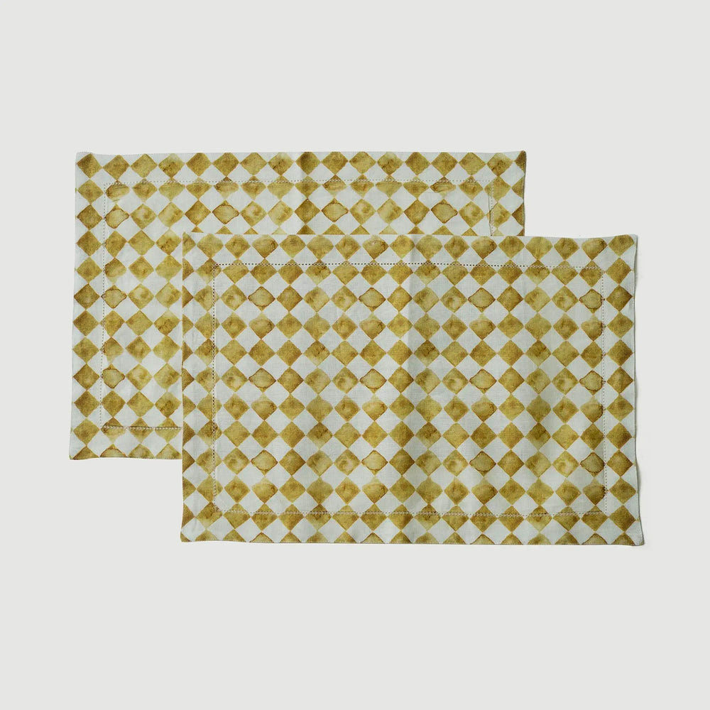 Checker Ochre Table Mats-Set of 2