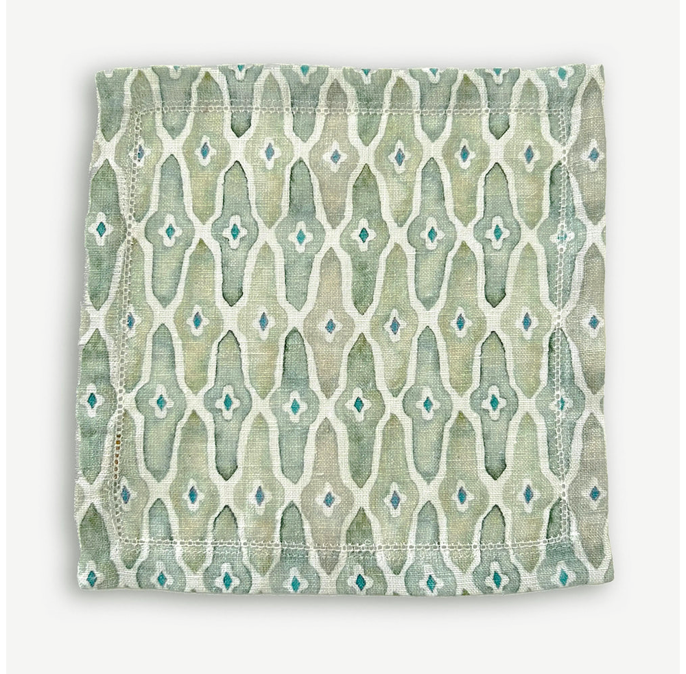 Mosaic Sage Linen Cocktail Napkins-Set of 4
