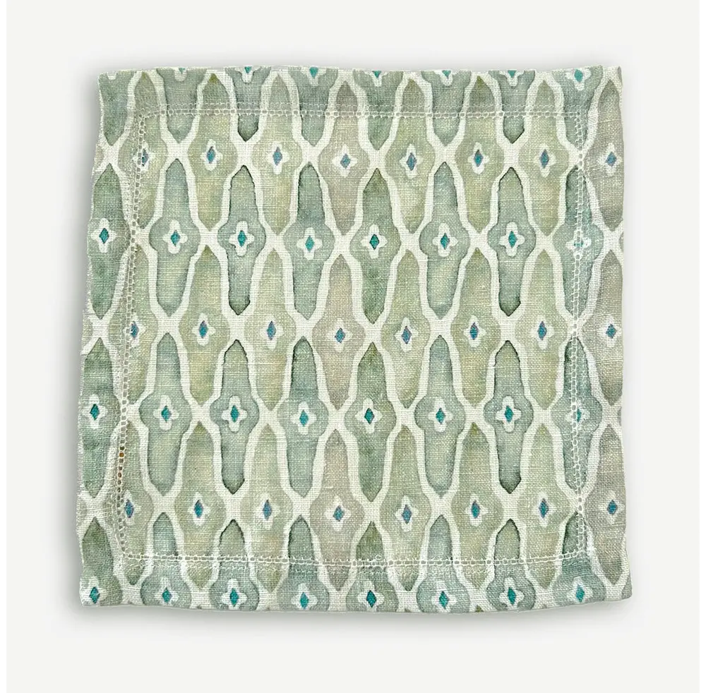 Mosaic Sage Linen Cocktail Napkins-Set of 4 SanctuaryLiving