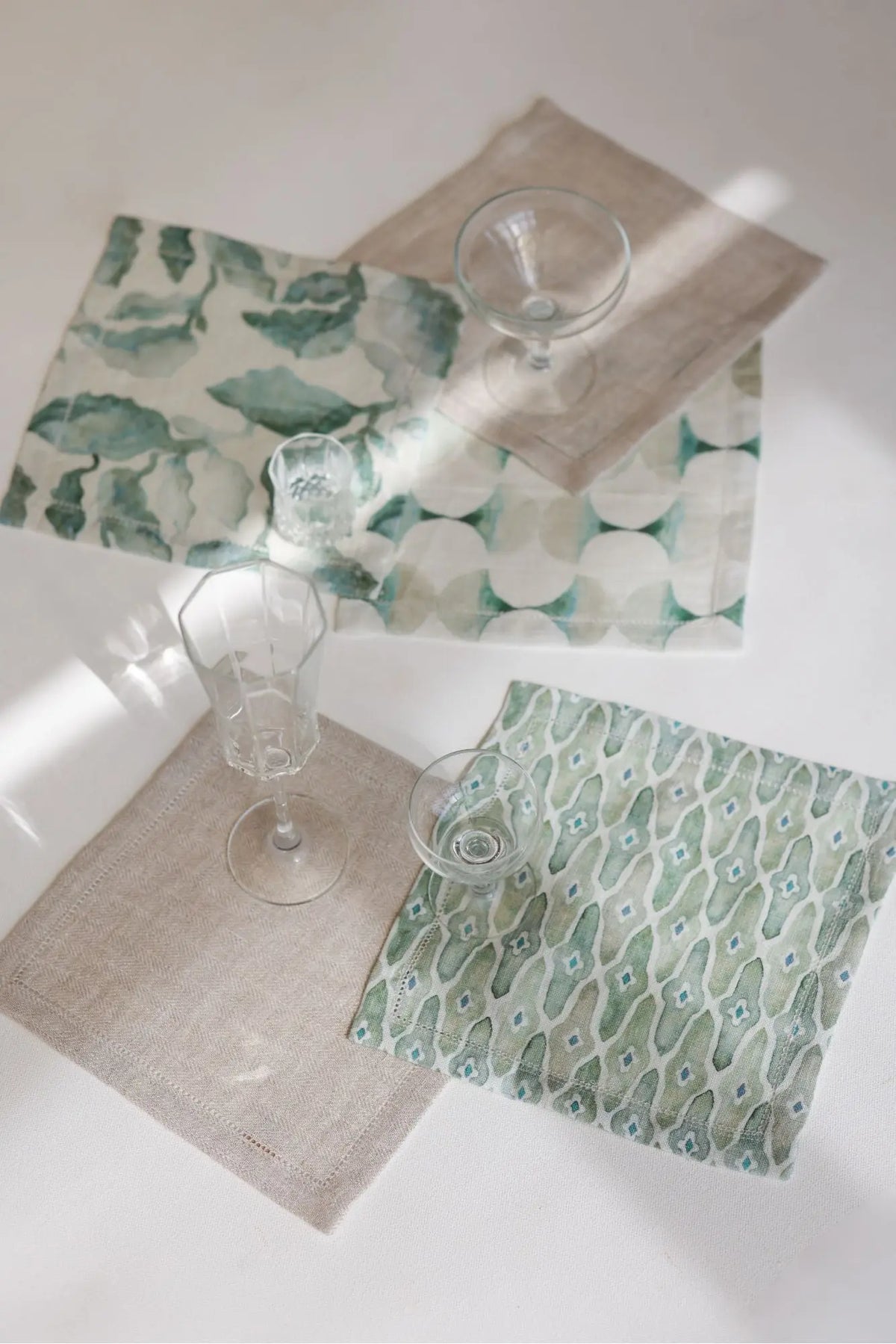 Mosaic Sage Linen Cocktail Napkins-Set of 4 SanctuaryLiving