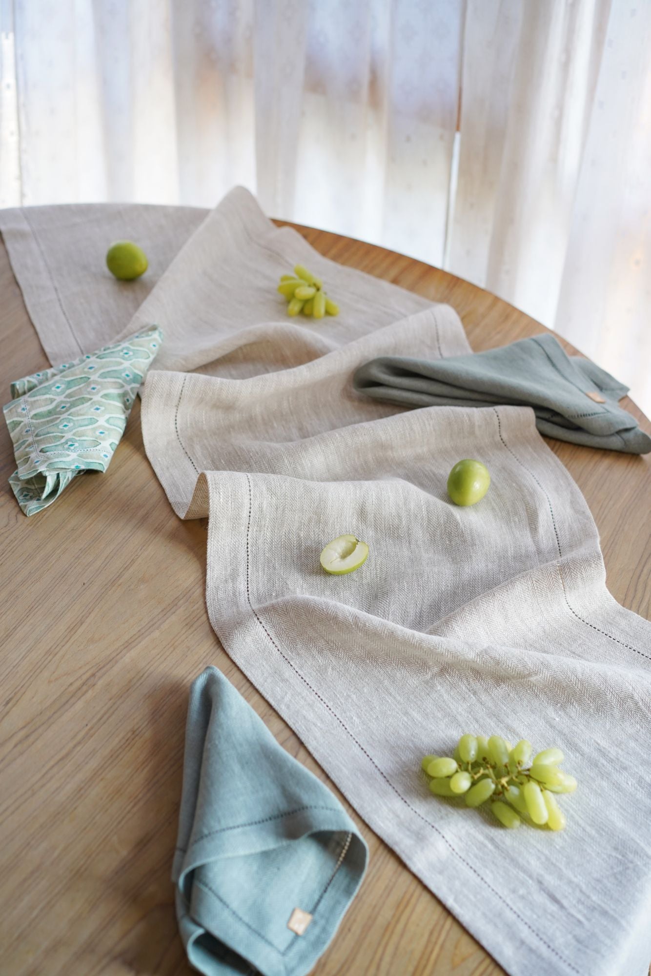 Oatmeal Herringbone Linen Table Runner