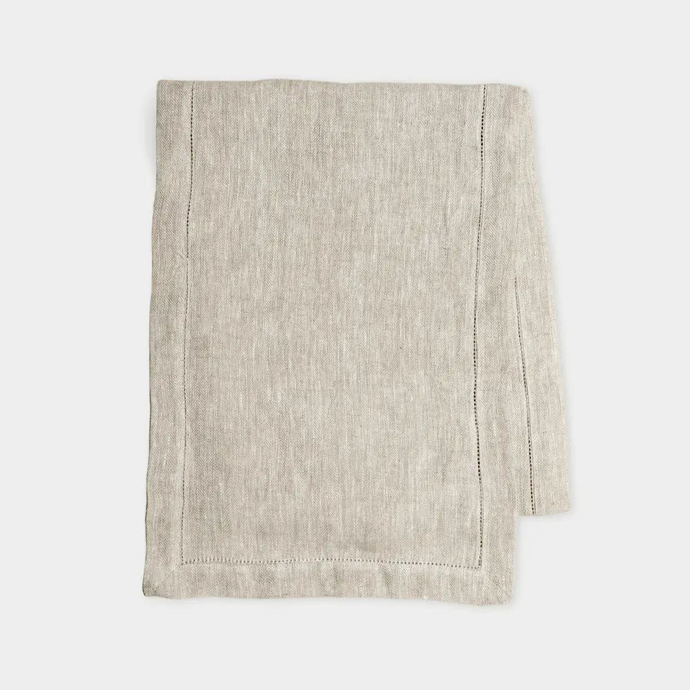 Oatmeal Herringbone Linen Table Runner SanctuaryLiving