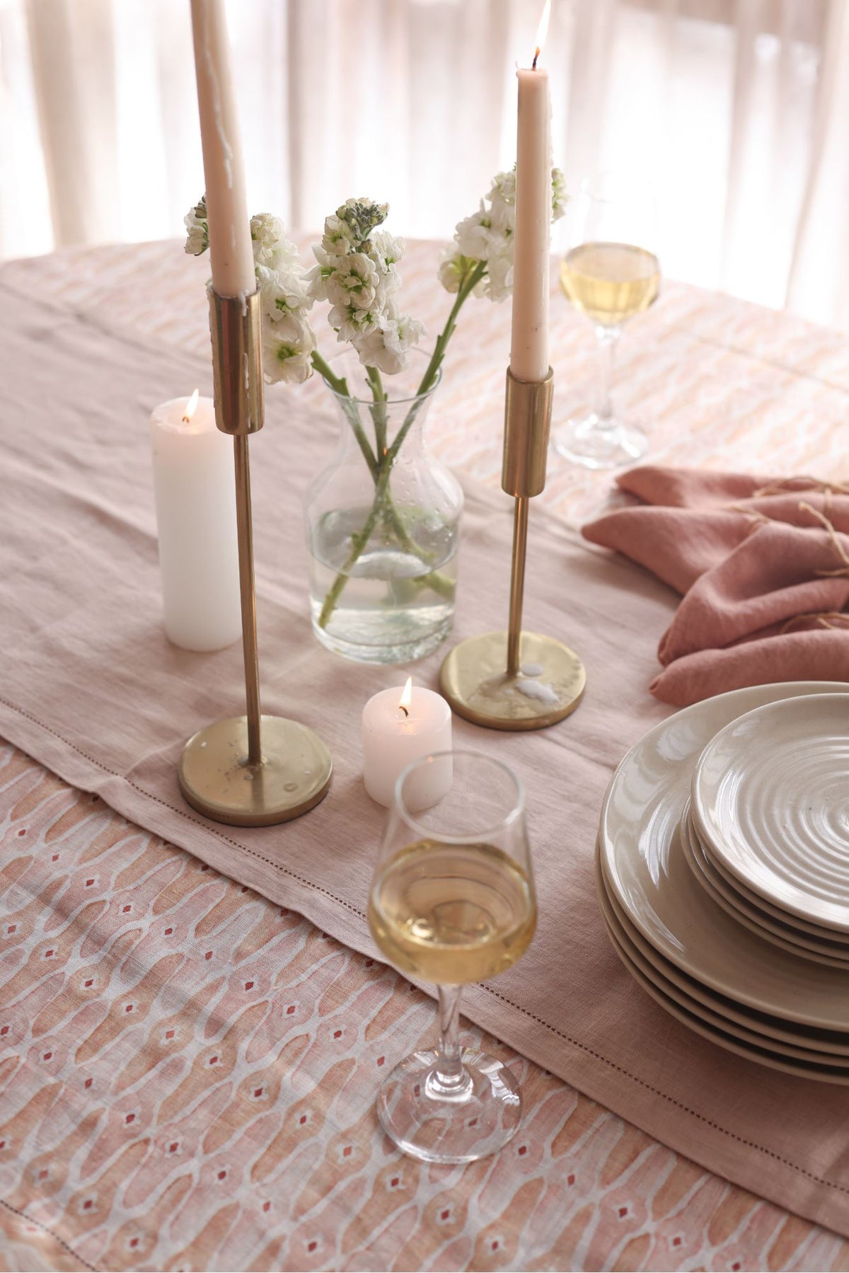 Blush Herringbone Linen Table Runner