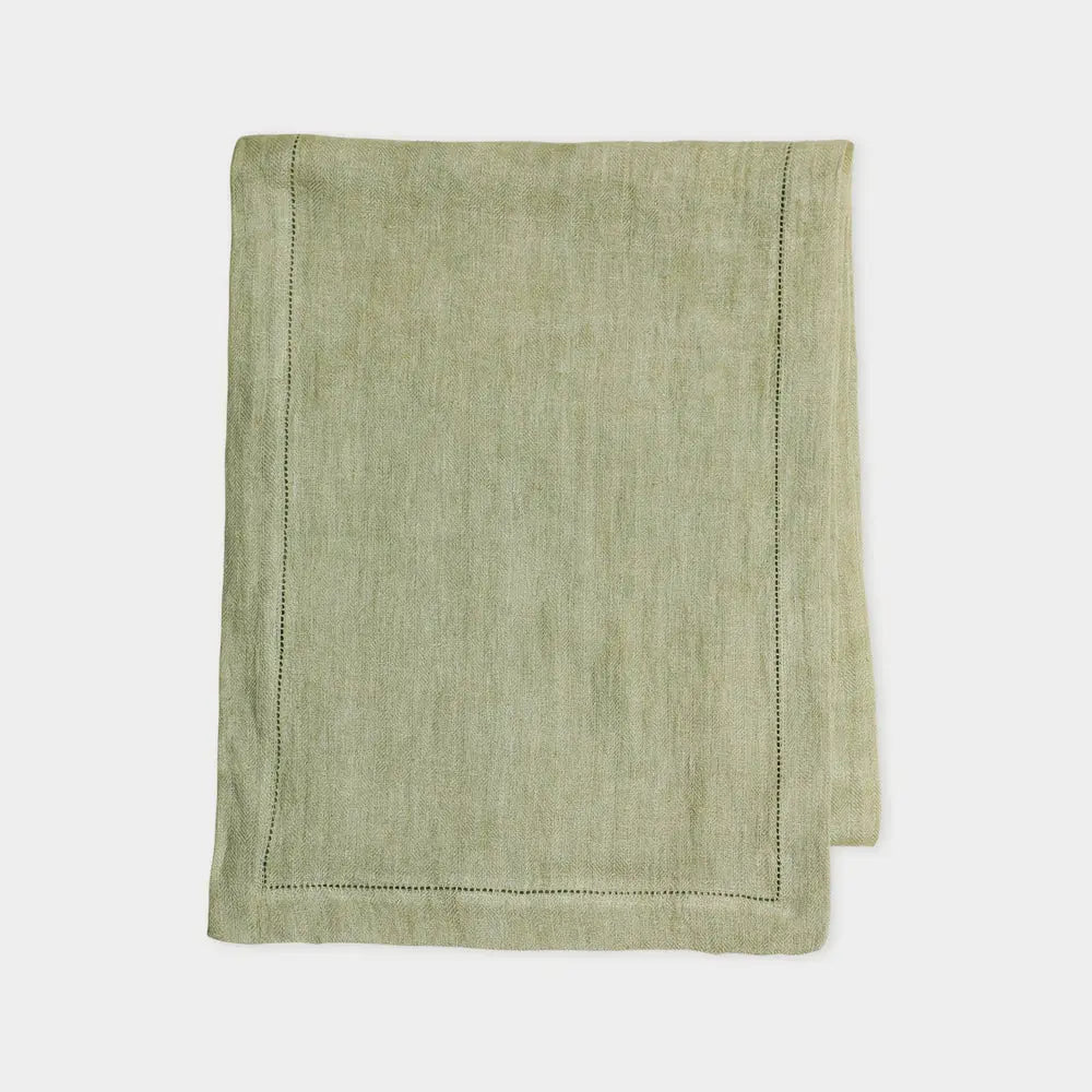 Sage Herringbone Linen Table Runner SanctuaryLiving