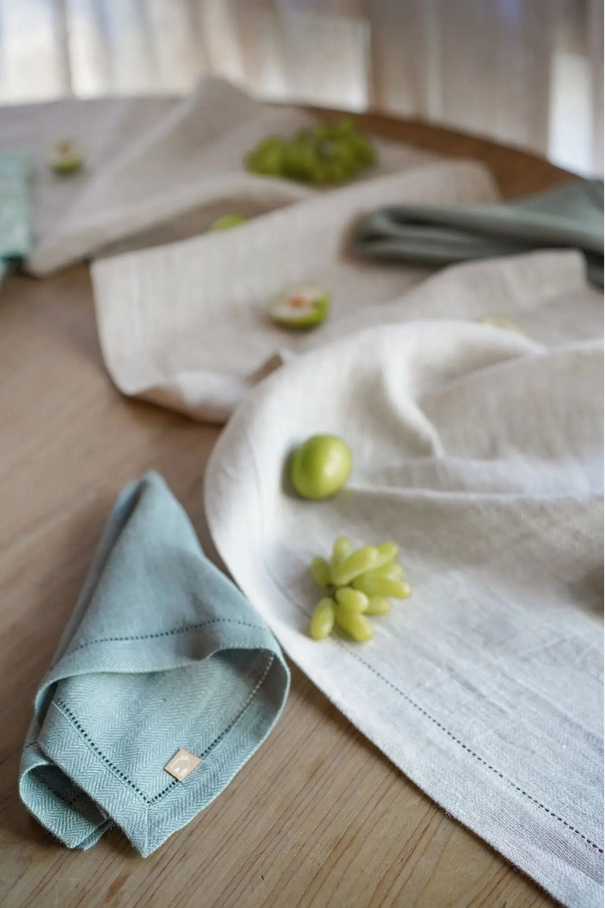 Duck Egg Herringbone Linen Table Napkins-Set of 2 SanctuaryLiving