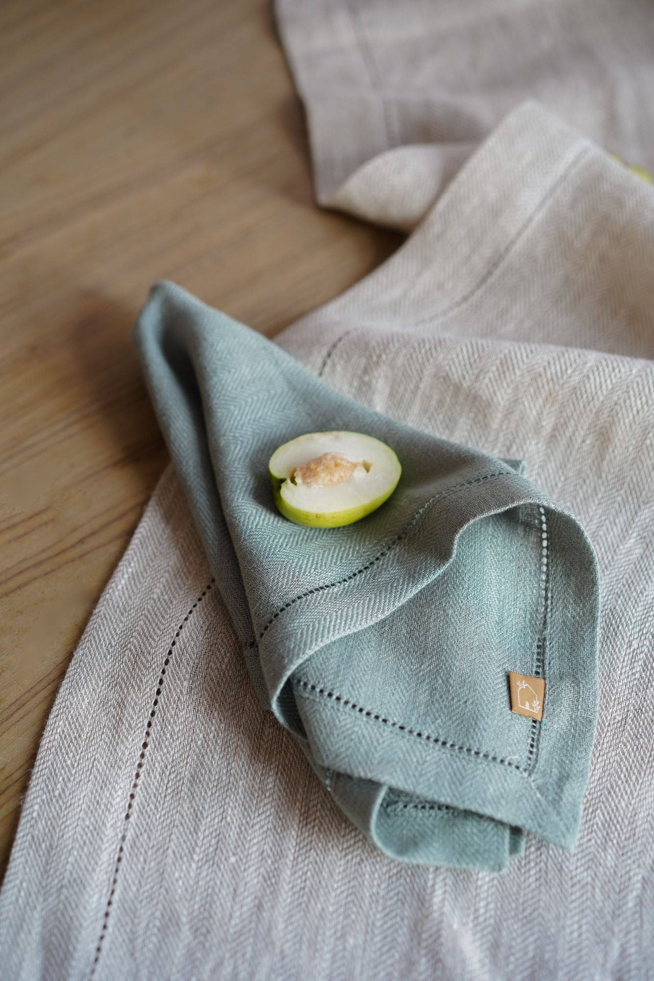 Duck Egg Herringbone Linen Table Napkins-Set of 2