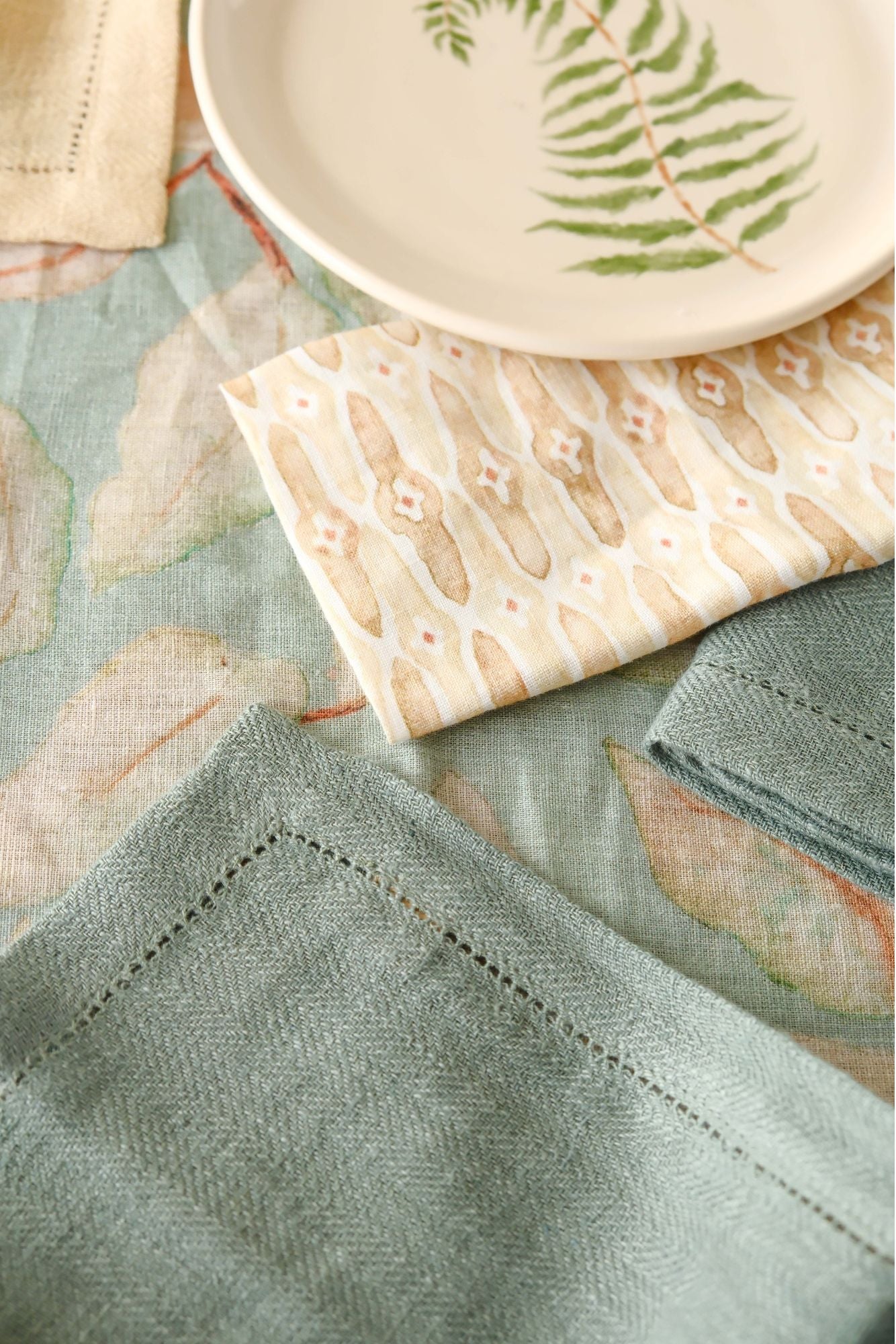 Duck Egg Herringbone Linen Table Napkins-Set of 2