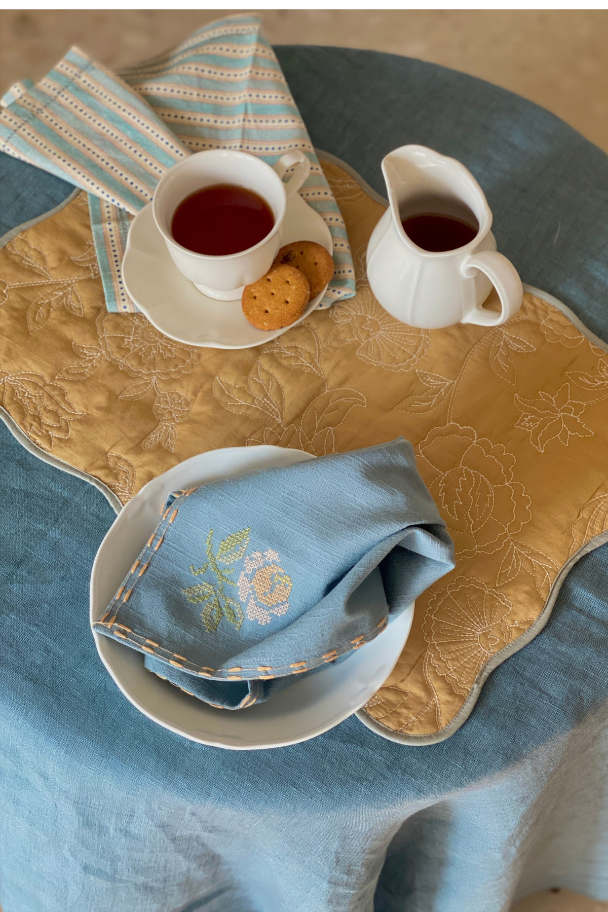 Azure Linen Table Cover