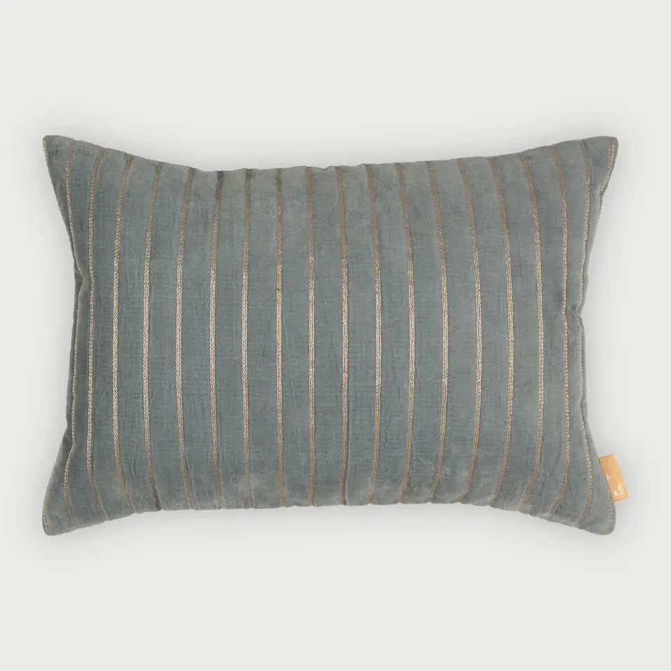 Eden Striped Teal Oblong Velvet Cushion Cover SanctuaryLiving