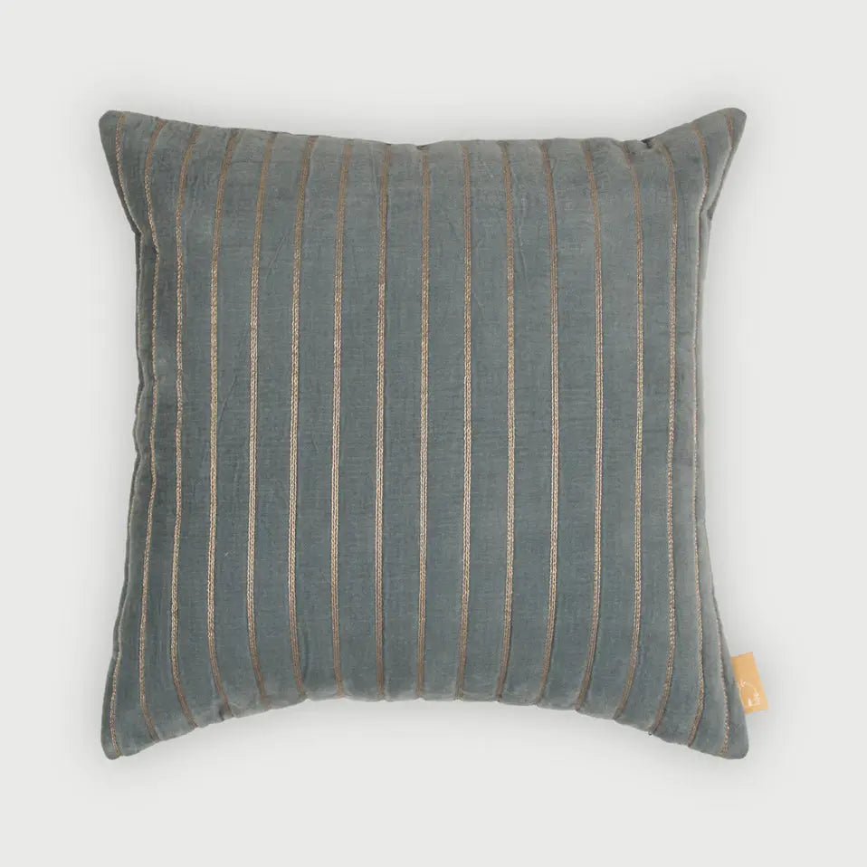 Eden Striped Teal Velvet Cushion Cover SanctuaryLiving