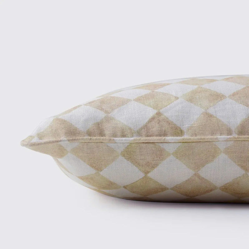 Checker Beige Linen Cushion Cover
